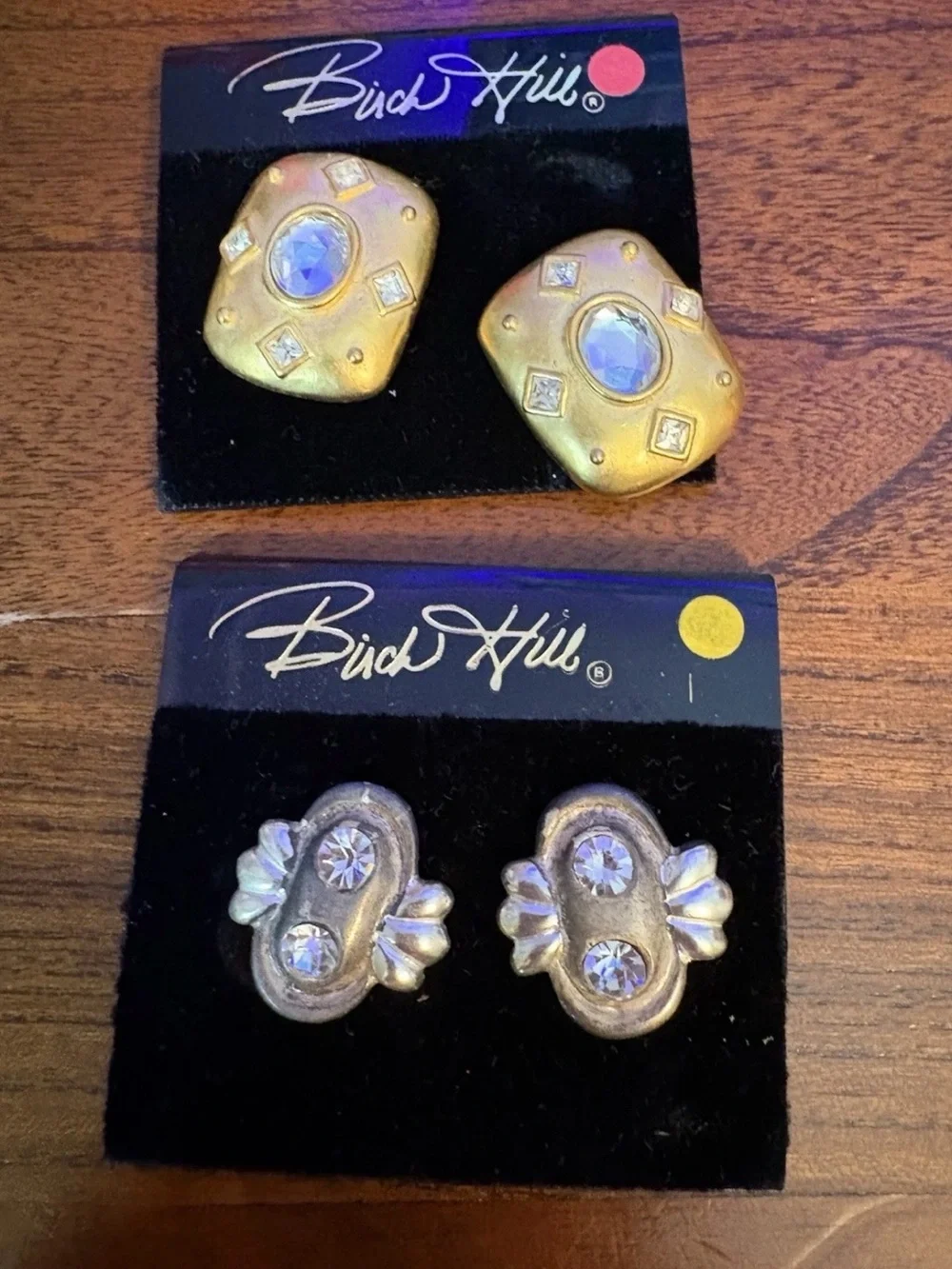 Vintage Birch Hill Clip On Earrings Gold Tone Rhinestone Lot of 2